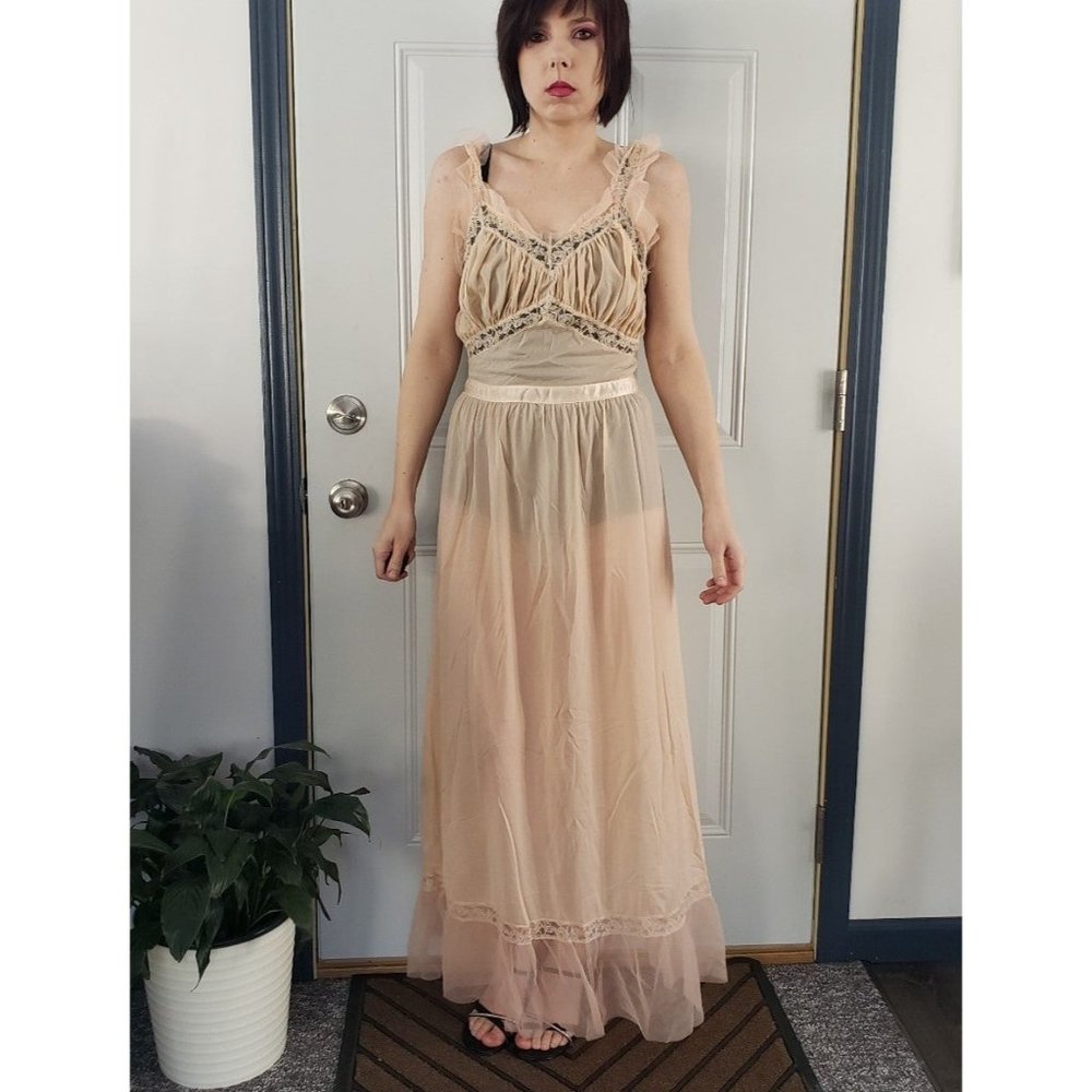 60s/70s Sheer Pink Peignoir Set